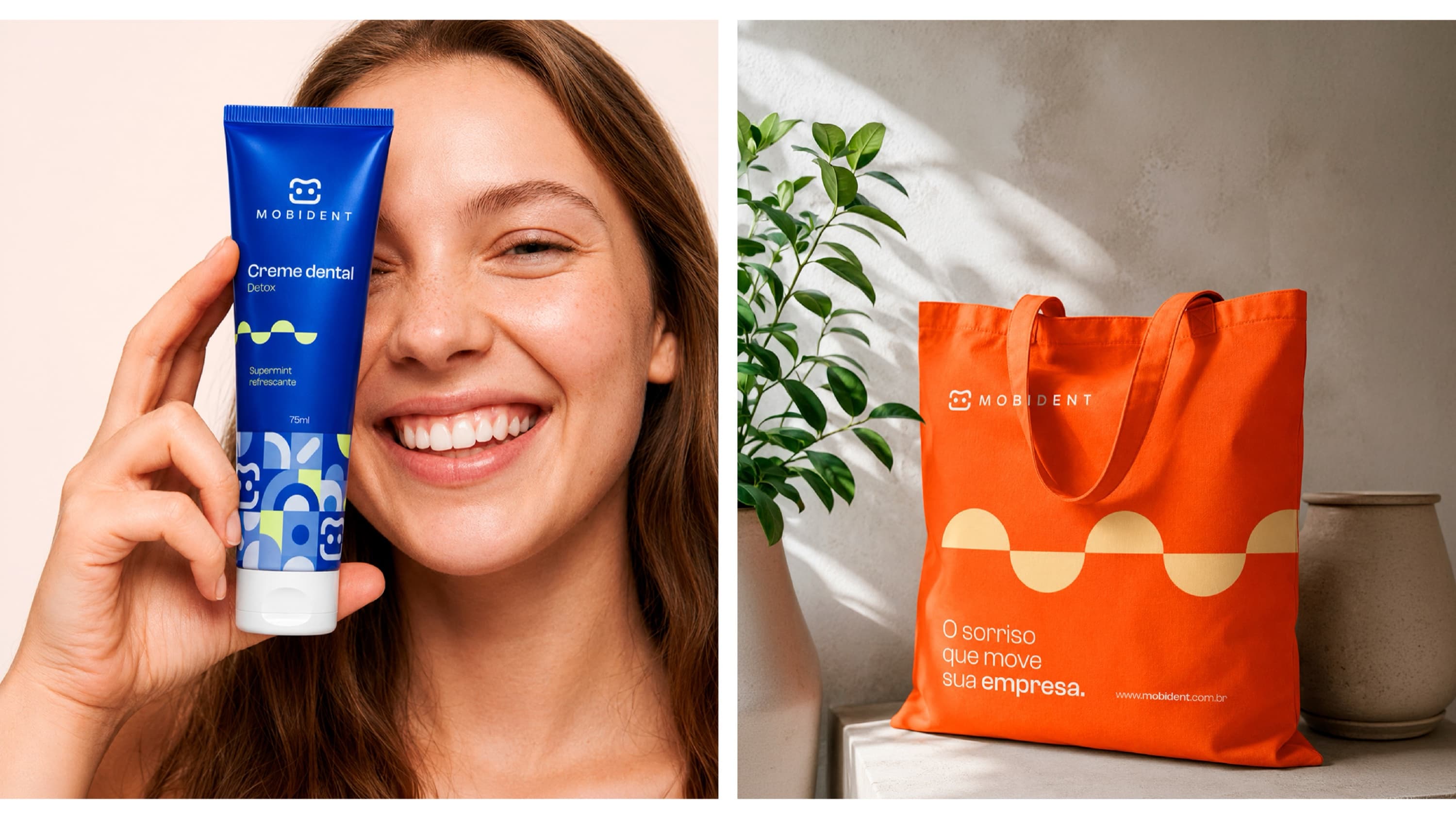 Creme dental Mobident e sacola institucional