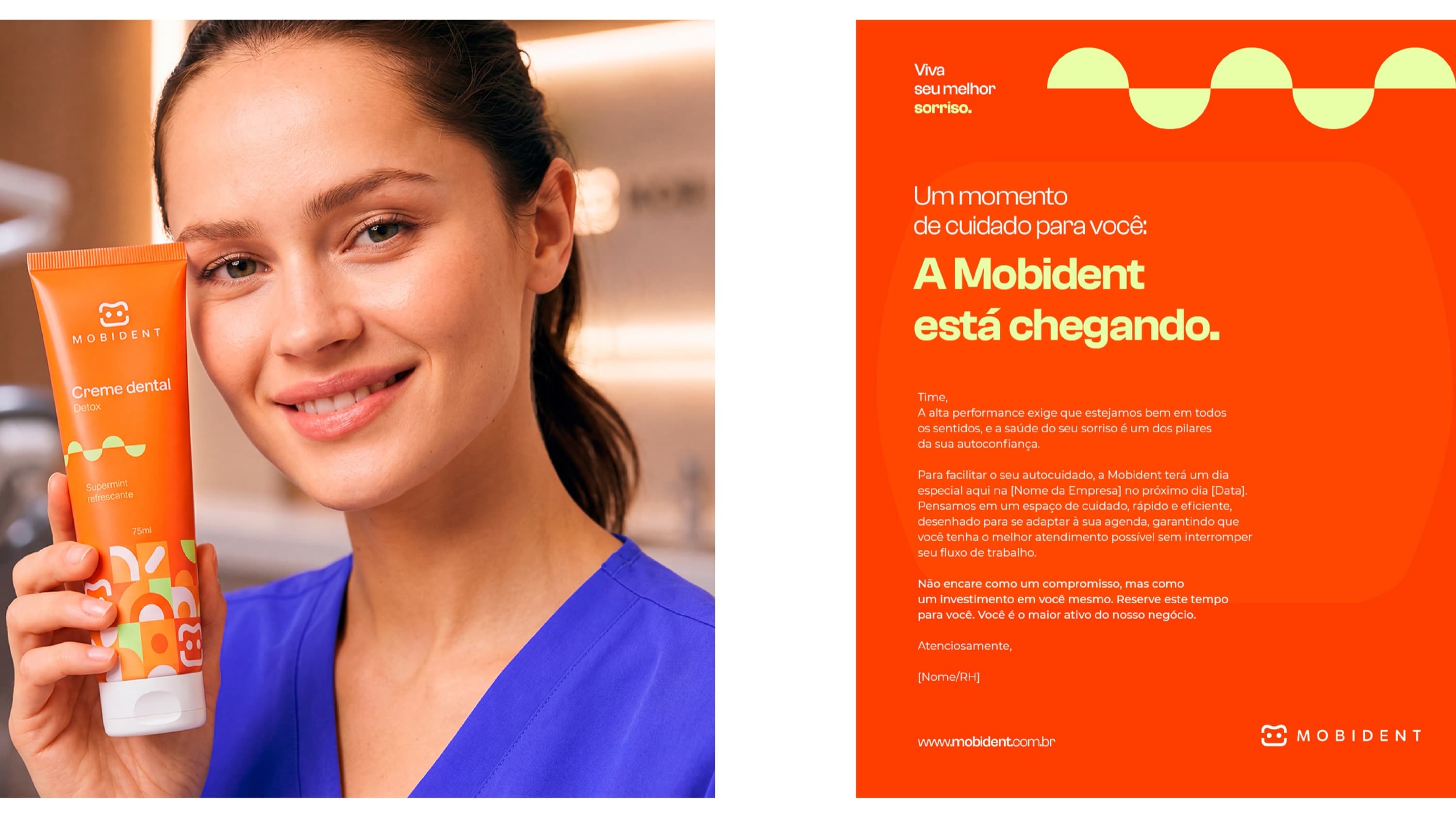 Colaboradora com produto Mobident